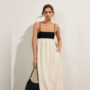 Commense Two-Tone Maxi Dress in Black and Cream